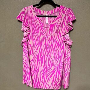 Fuschia Zebra Print Women's Top by Dear‎ Scarlett 3X